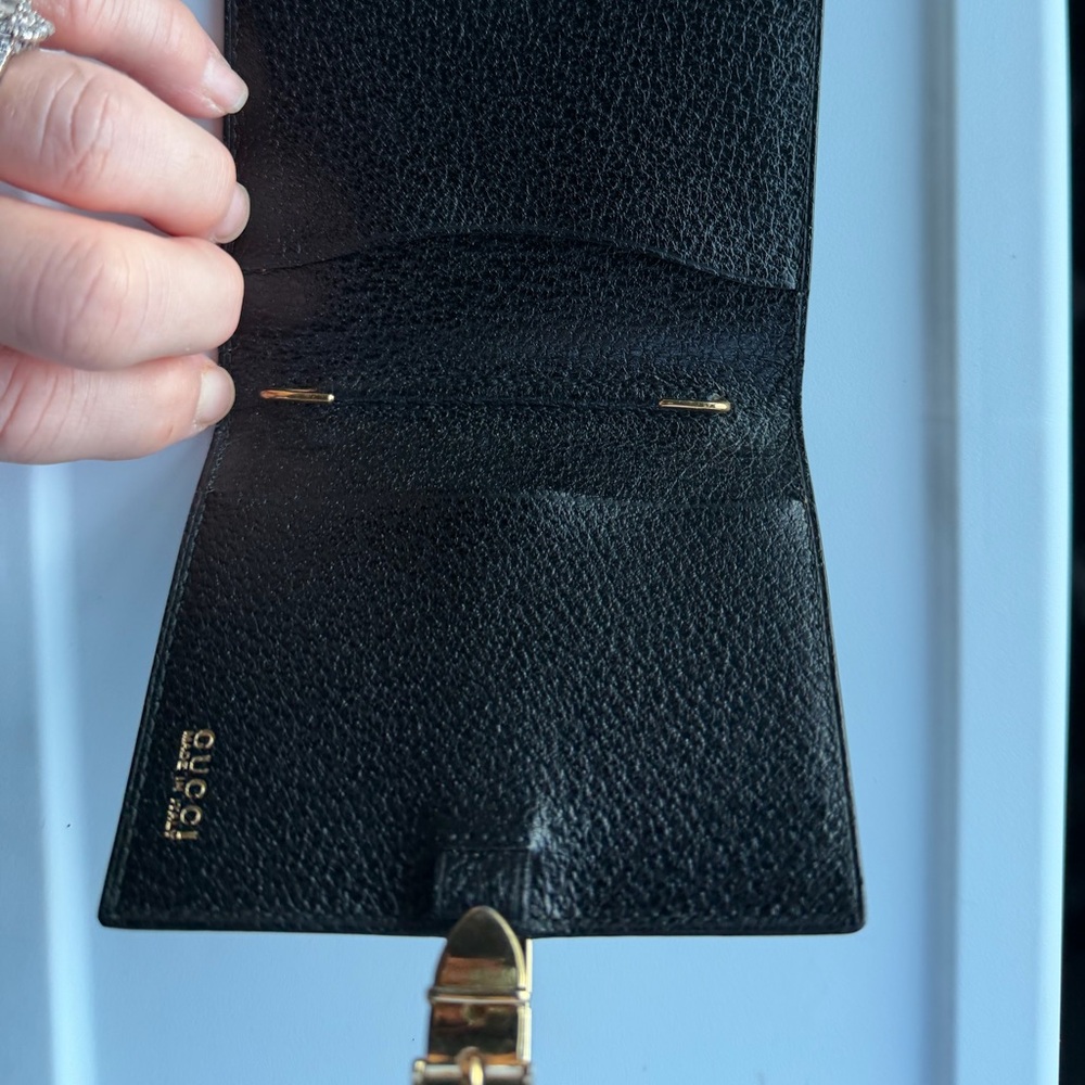 Vintage Gucci Black Pebbled Leather Bifold Wallet - Gold Jackie Buckle - Picture 7 of 9
